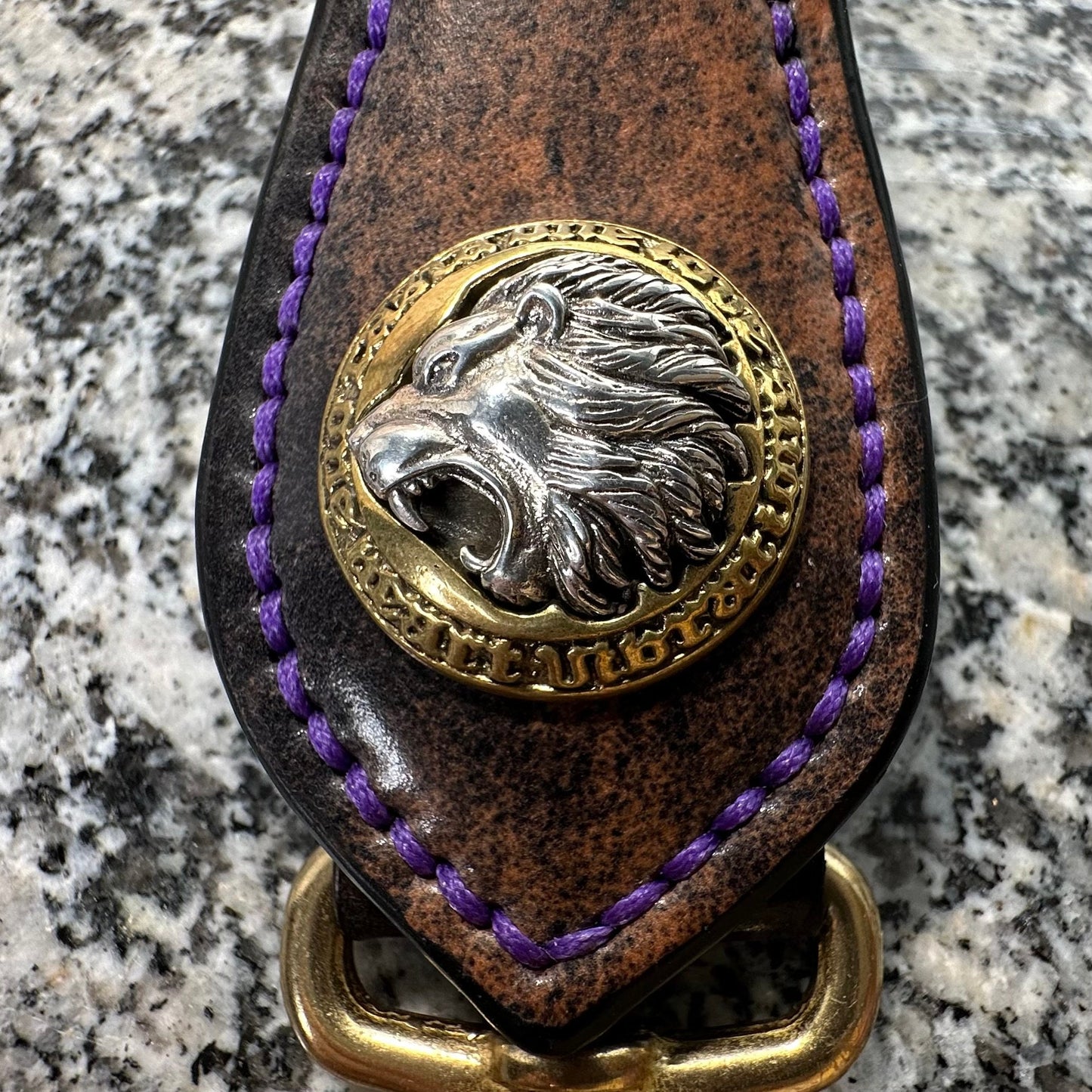 Shell Cordovan Belt Loop Keychain with Silver and Brass Lion Concho